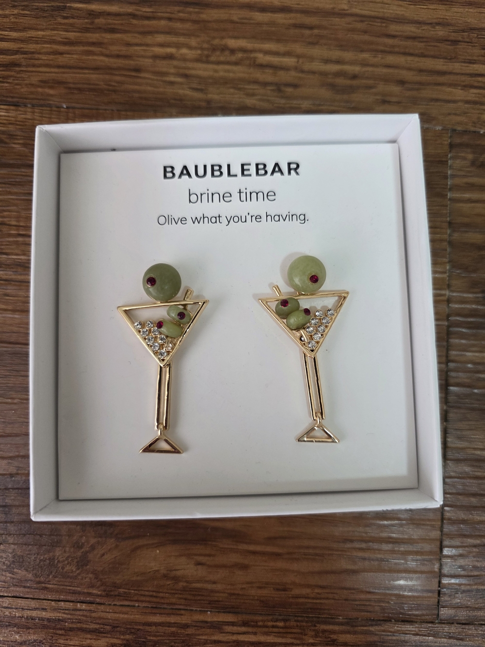 BaubleBar Gold Martini Glass Earrings with Olive Accents